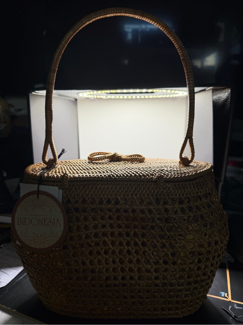 Handwoven Straw Tote Bag in Natural Brown - Picture 2 of 3